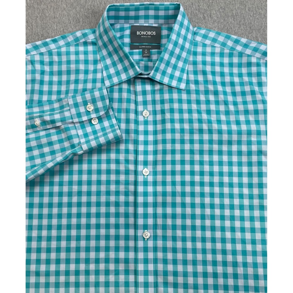 Bonobos Shirt Mens 16 - 36 Check 100% Cotton Slim Fit Button Up